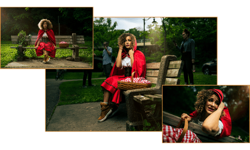 Little Red Riding Hood looking very stressed out